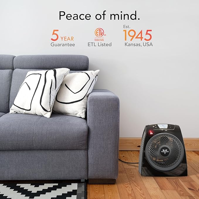 Vornado TAVH10 (2025) Space Heater with Remote for Home, Fan Only Option, Digital Display with Adjustable Thermostat, Advanced Safety Features, Timer, Auto Climate Control, Heater for Bedroom, Black