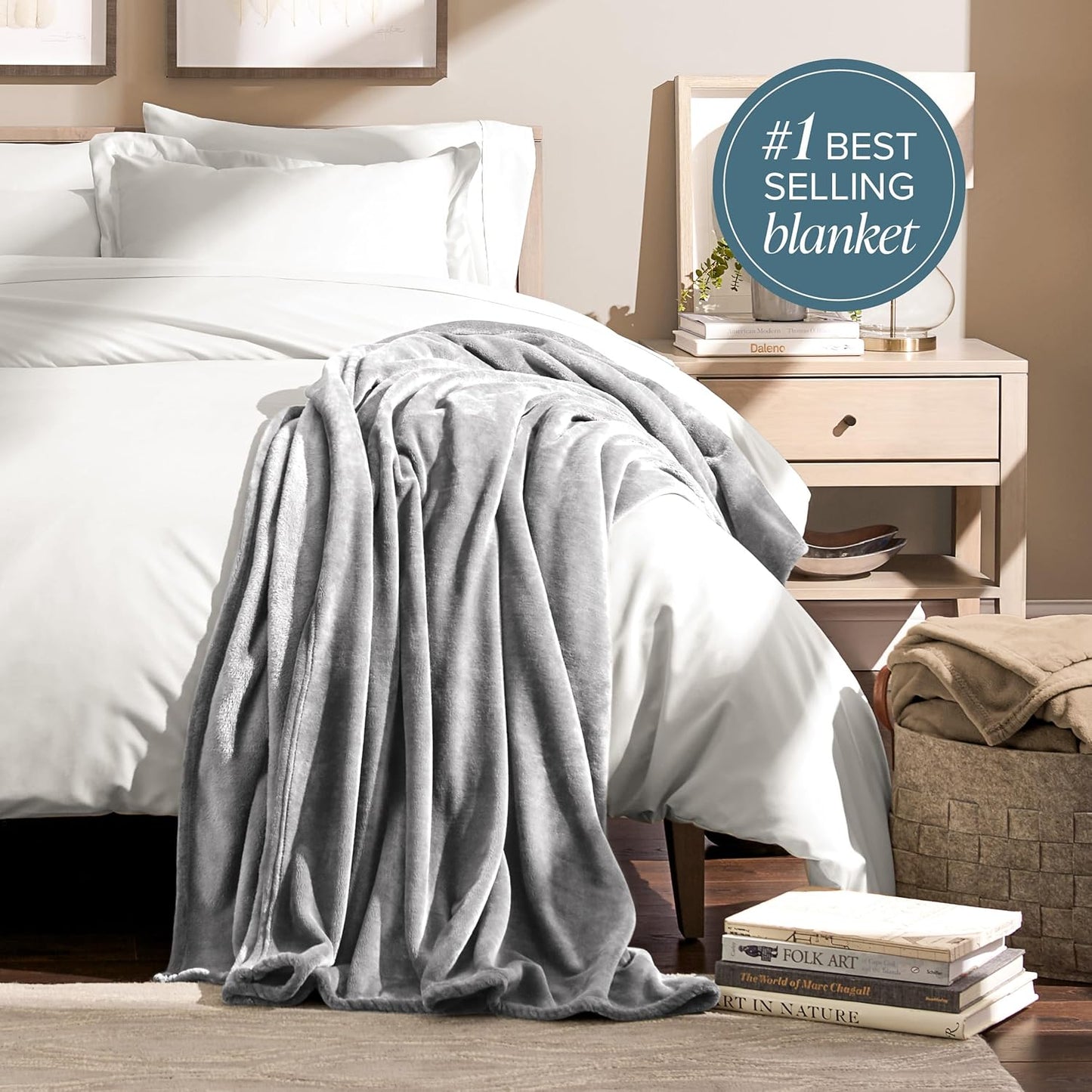 Bare Home Fleece Blanket - Full/Queen - Ultra-Soft Lightweight for Bed, Sofa, and Couch - Luxury Microplush - Cozy Warm Blanket (Full/Queen, Light Grey)