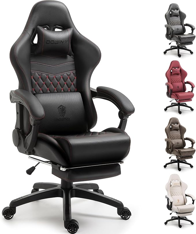 Dowinx Gaming Chair Big and Tall, Ergonomic PC Gaming Chair with Footrest & Massage, Racing Style Reclining Computer Chair for Adults, 400LBS Capacity - Heavy Duty Gamer Chair, Black