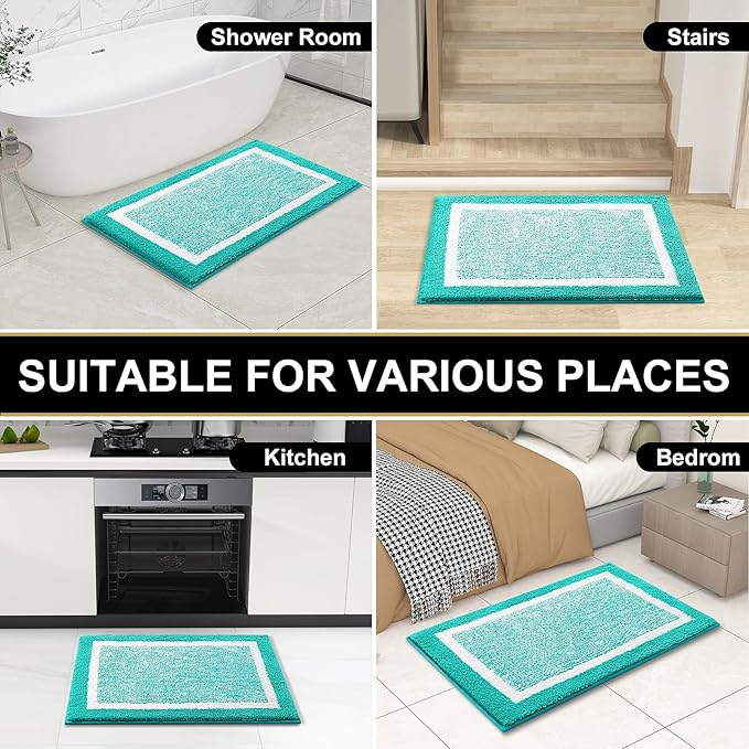 OLANLY Bathroom Rugs 36x24, Extra Soft and Absorbent Microfiber Bath Mat, Non-Slip, Machine Washable, Quick Dry Shaggy Bath Carpet, Suitable for Bathroom Floor, Tub, Shower (Large, Green)