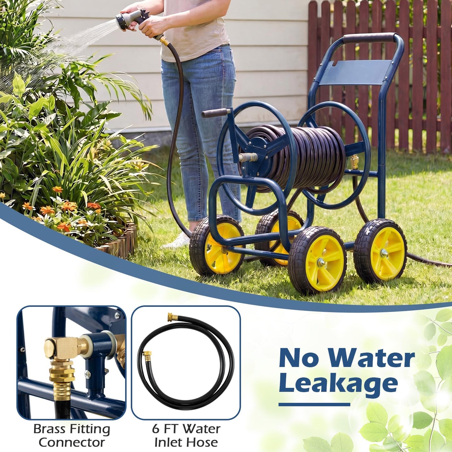 Toolsempire Garden Hose Reel Cart, Mobile Water Hose Cart with Heavy-duty Metal Frame & 4 Solid Wheels, Hold up to 330 ft of 5/8" Hoses, Outdoor Planting Tool for Lawn & Backyard (Navy Blue)