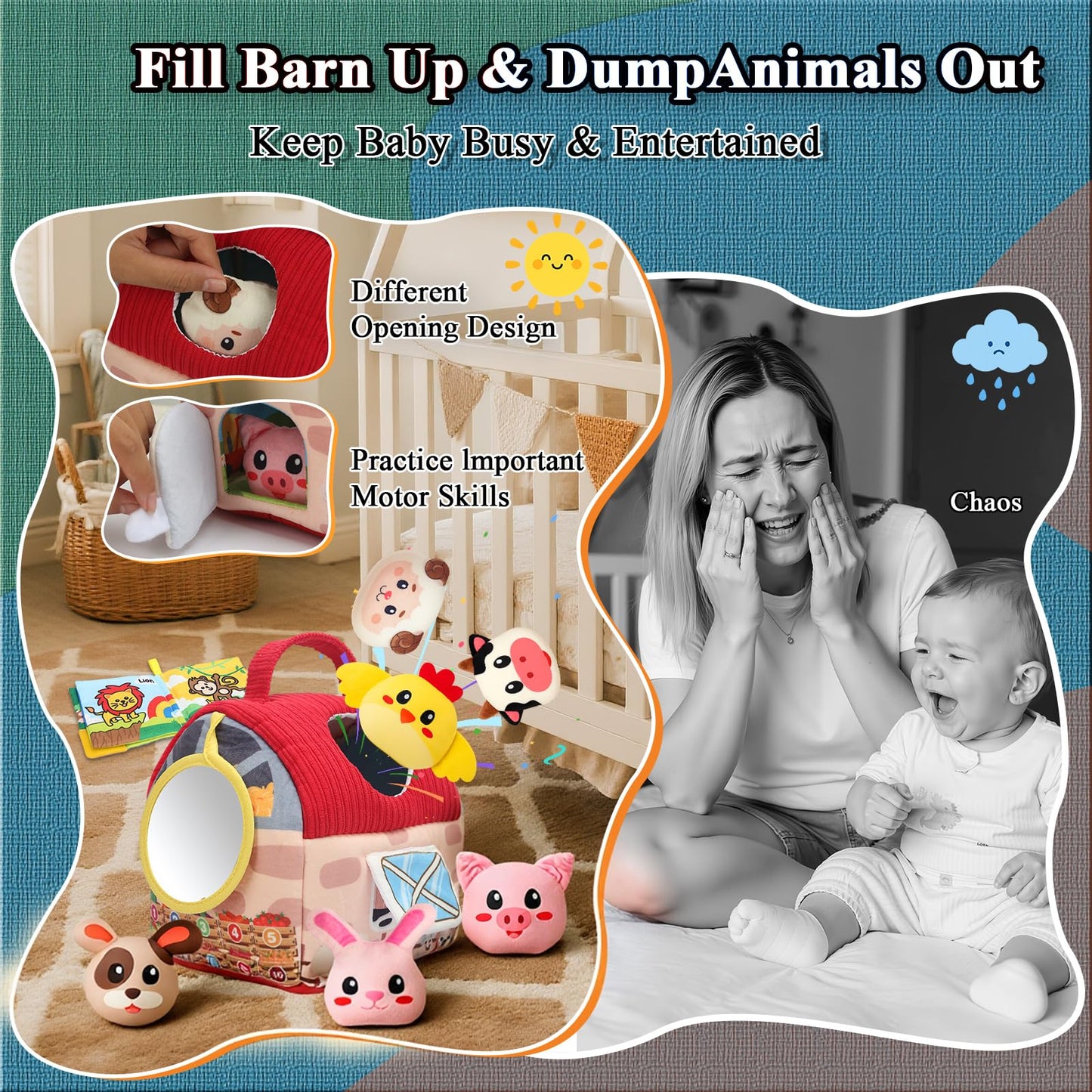Soft Baby Animal Toys for 6-12 Months, Surprise Plush Barn with Stuffed Animals for toddlers 1-3, Montessori Sensory Toys for Infants Babies 6-12 months, Gifts for Baby Boys Girls 6-12 Months Birthday