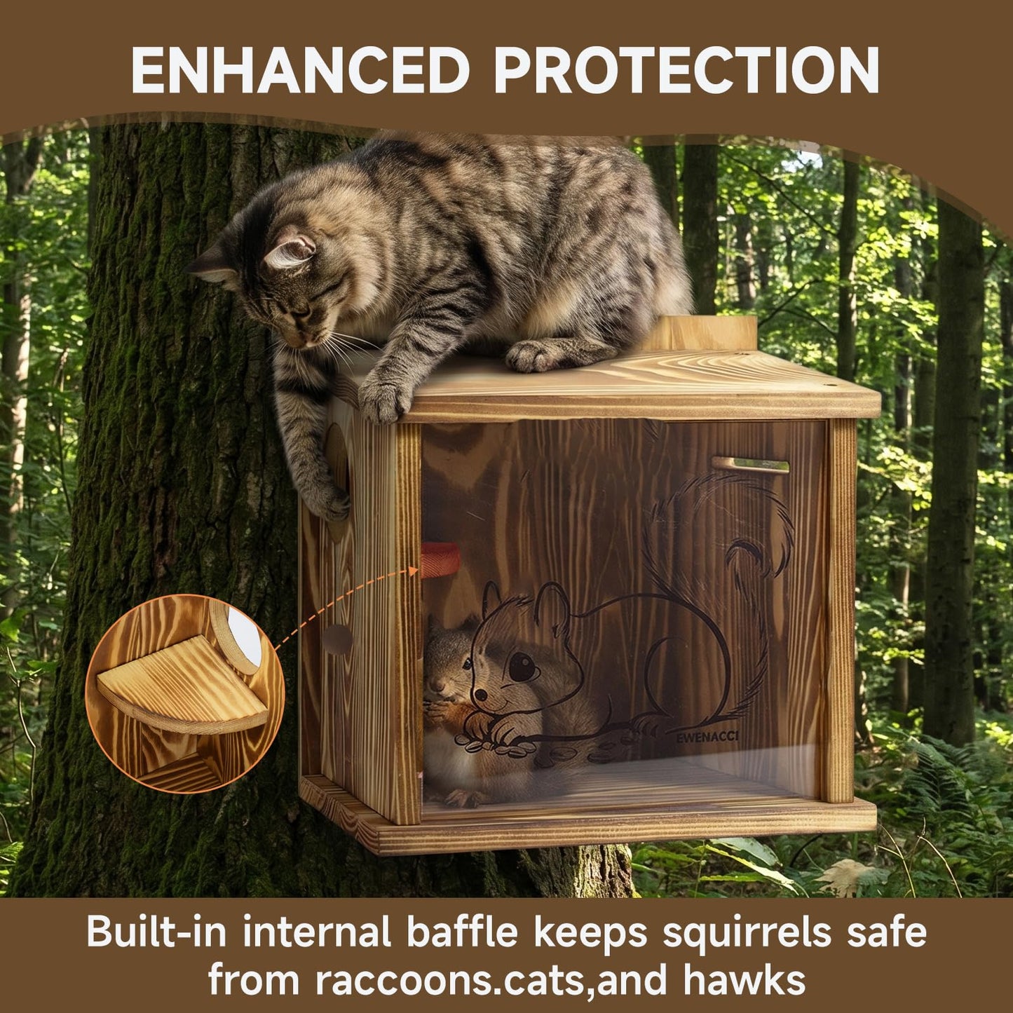 Wooden Squirrel House for Outside, Squirrel Nesting Box, Easy Assembly Squirrel Houses for Outside Nesting, Outside Nesting, Chipmunk Houses, Outdoor Squirrel Box for Backyard Wildlife