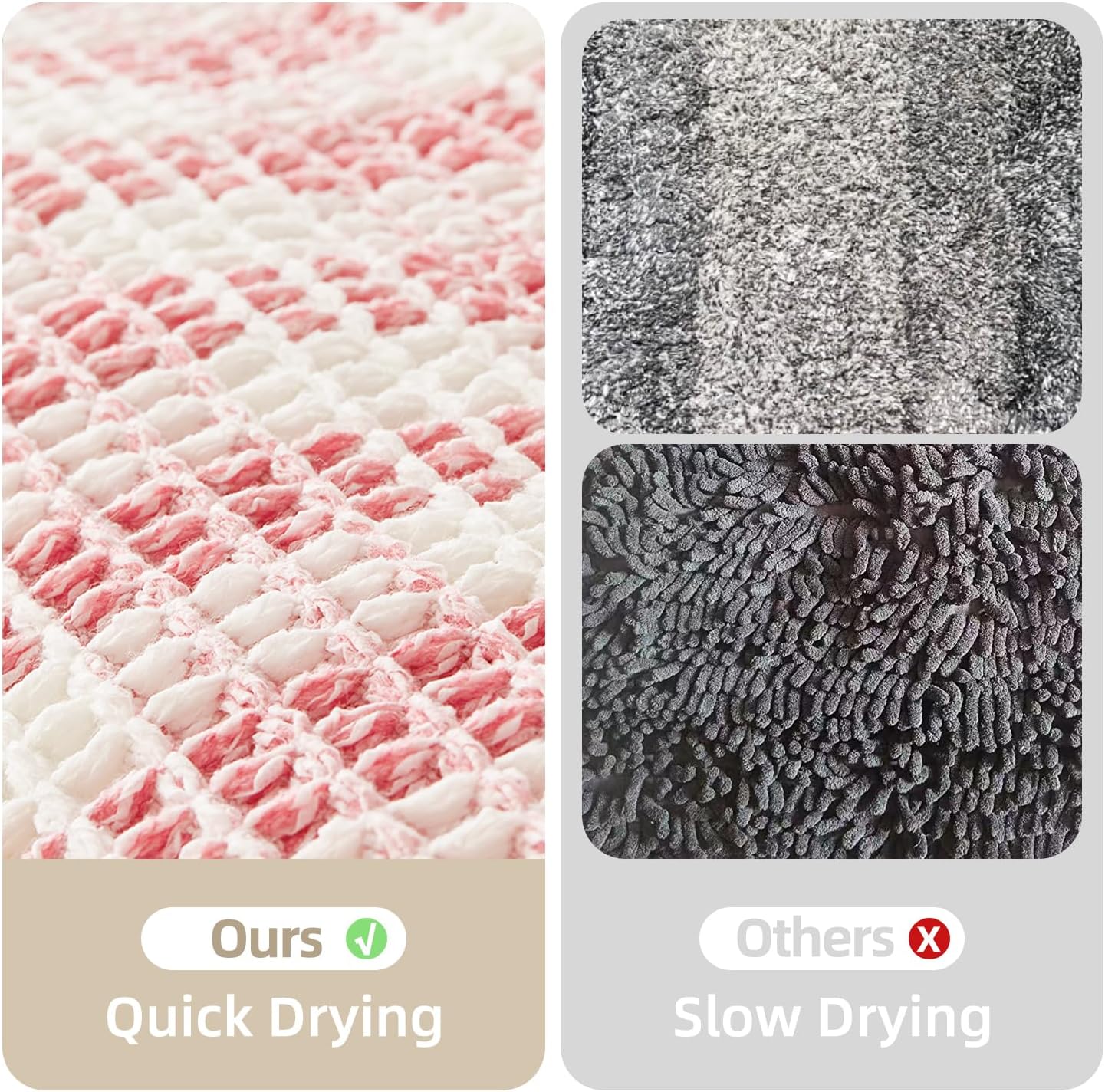 Waffle Bath Mat, Boho Bathroom Rugs Non Slip Washable Absorbent Checkered Bathroom Mat Quick Dry Cute Bath Mat, 48"x24" Pink and White
