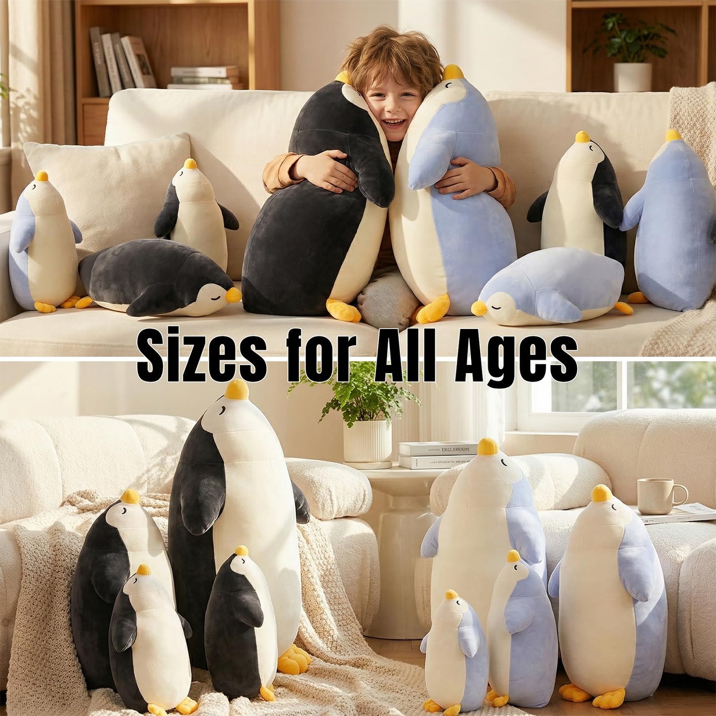 DENTRUN Penguin Stuffed Animals Bulk, Cute Penguin Plush Doll Play Toys for Kids Girls Boys Adults Birthday Xmas Halloween Present Adorable Soft Plushies, 12.20/18.11/22.44/25.98 Inchs, Blue, Black