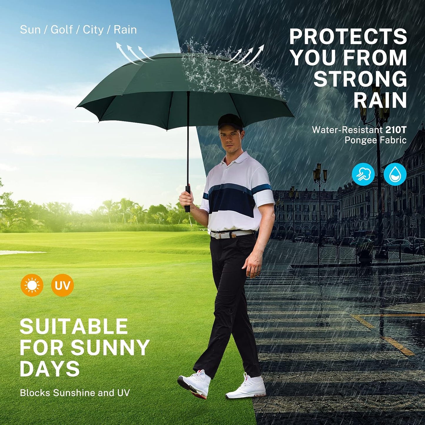 Gonex 54/62/68/72/80 Inch Extra Large Golf Umbrella, Automatic Open Travel Rain Umbrella with Windproof Water Resistant Double Canopy, Oversize Vented Umbrellas for 2-3 Men and UV Protection, Multiple Colors