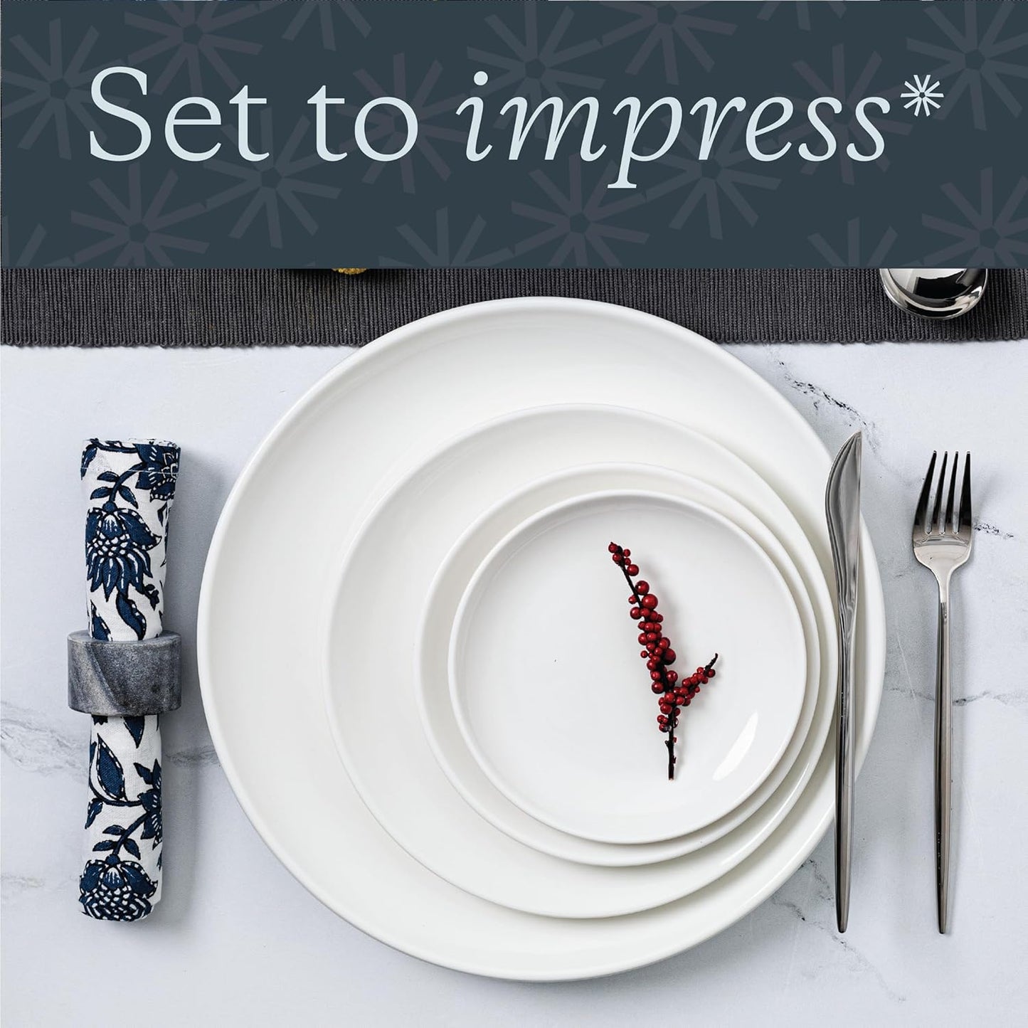 Vikko Dinner Plate, Set of 4 White Plates, Ceramic Dinner Plates Set, Stackable 12 Inch Extra Large Dinner Plates for Every Day and Special Occasion, Restaurant Style, Dishwasher Safe, Microwave Safe