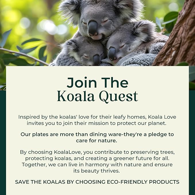 Koala love Palm Leaf Plates 10 Inch Bamboo Paper Disposable 50 Bulk Dinner Round Party Plates Event Tableware Eco Biodegradable Compostable Wooden Plate Best Alternative to Plastic Plate