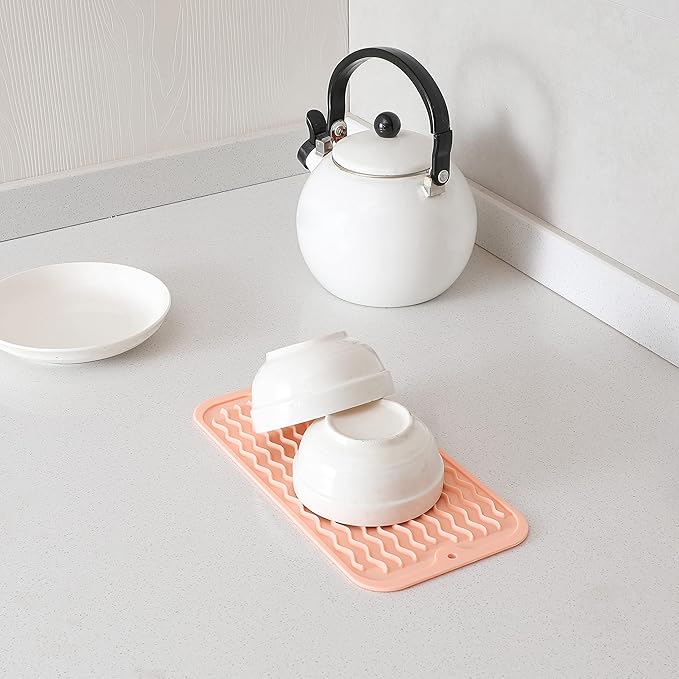 Silicone Dish Drying Mat for Multiple Usage,Easy clean,Eco-friendly,Heat-resistant Silicone Mat for Kitchen Counter or Sink,Refrigerator or Drawer Liner Pink S 12 inches x 6 inches