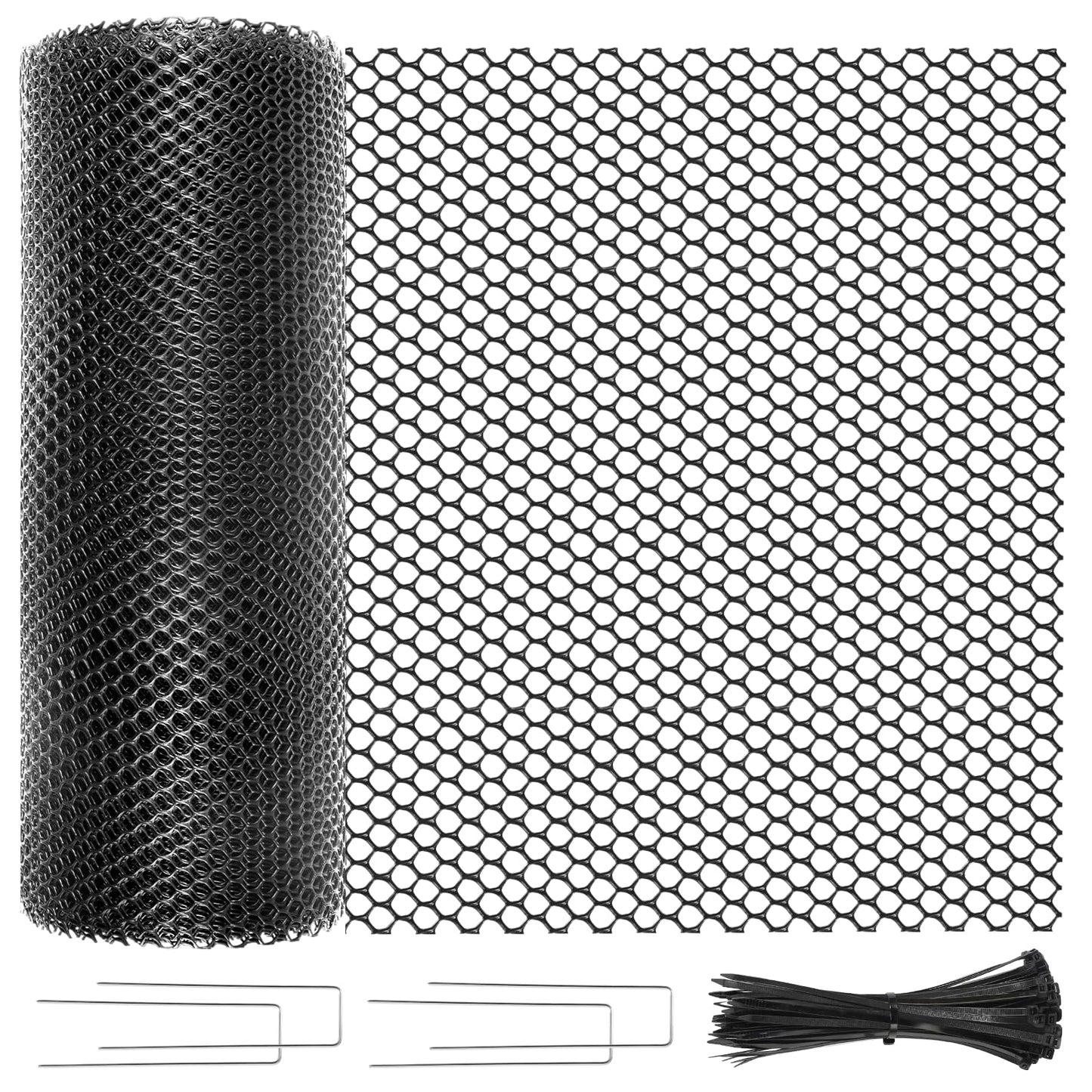 Plastic Chicken Wire Mesh Roll, 16INx50FT Black Chicken Wire Fencing Poultry Netting Garden Fence for Chicken Coop, Cat Balcony Protection Pet Barrier Plant Protectors from Animals Temporary Fencing