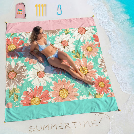 BYDOLL Beach Blanket Waterproof Sandproof 78''×81'' Suits1-4 Adults Compact Lightweight Oversized Sand-Free Blanket Large Picnic Mat for Beach Travel Camping Hiking