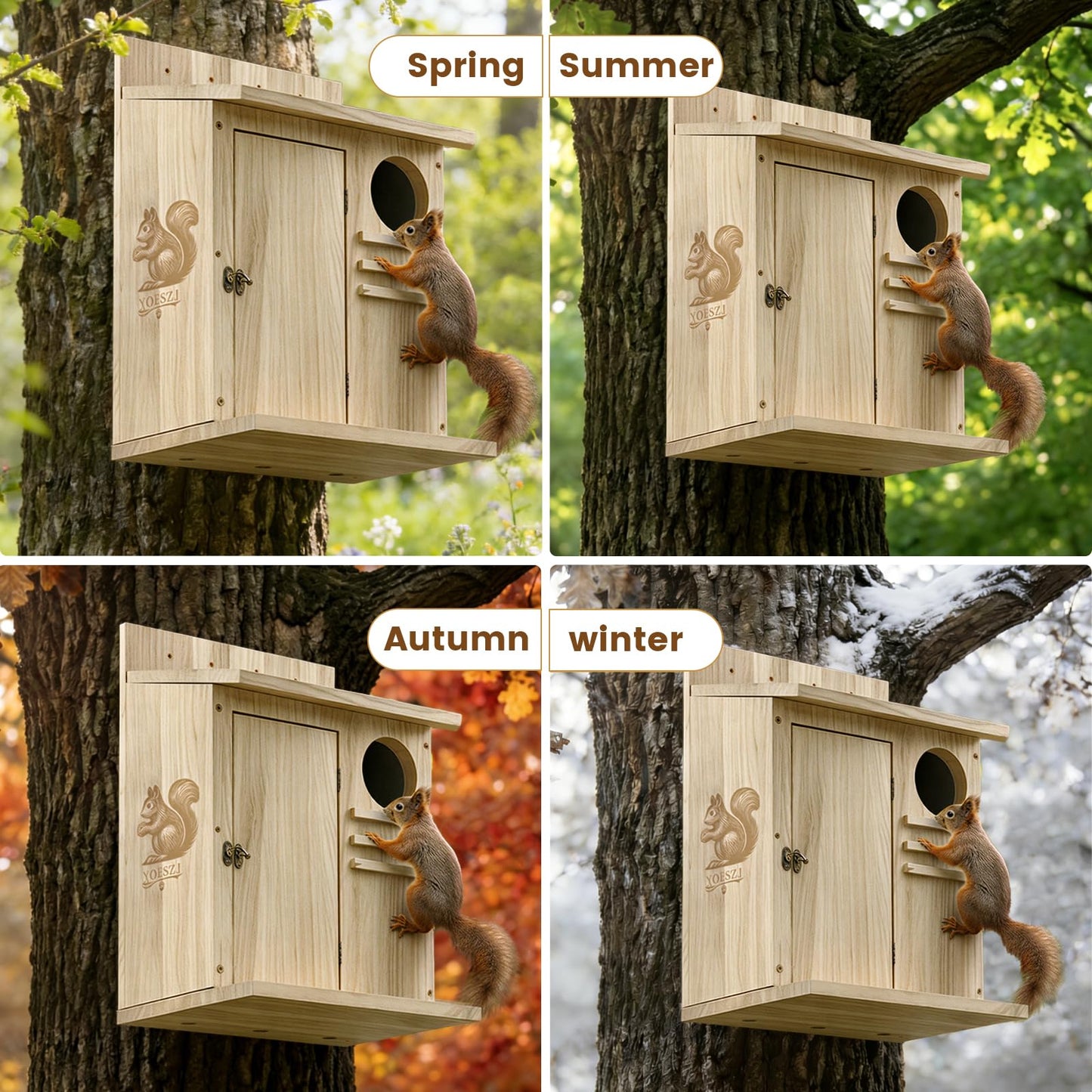 Large Squirrel House for Outside, Natural Wood Squirrel Nesting Box, Easy Installation Squirrel Shelter for Squirrels & Small Animals