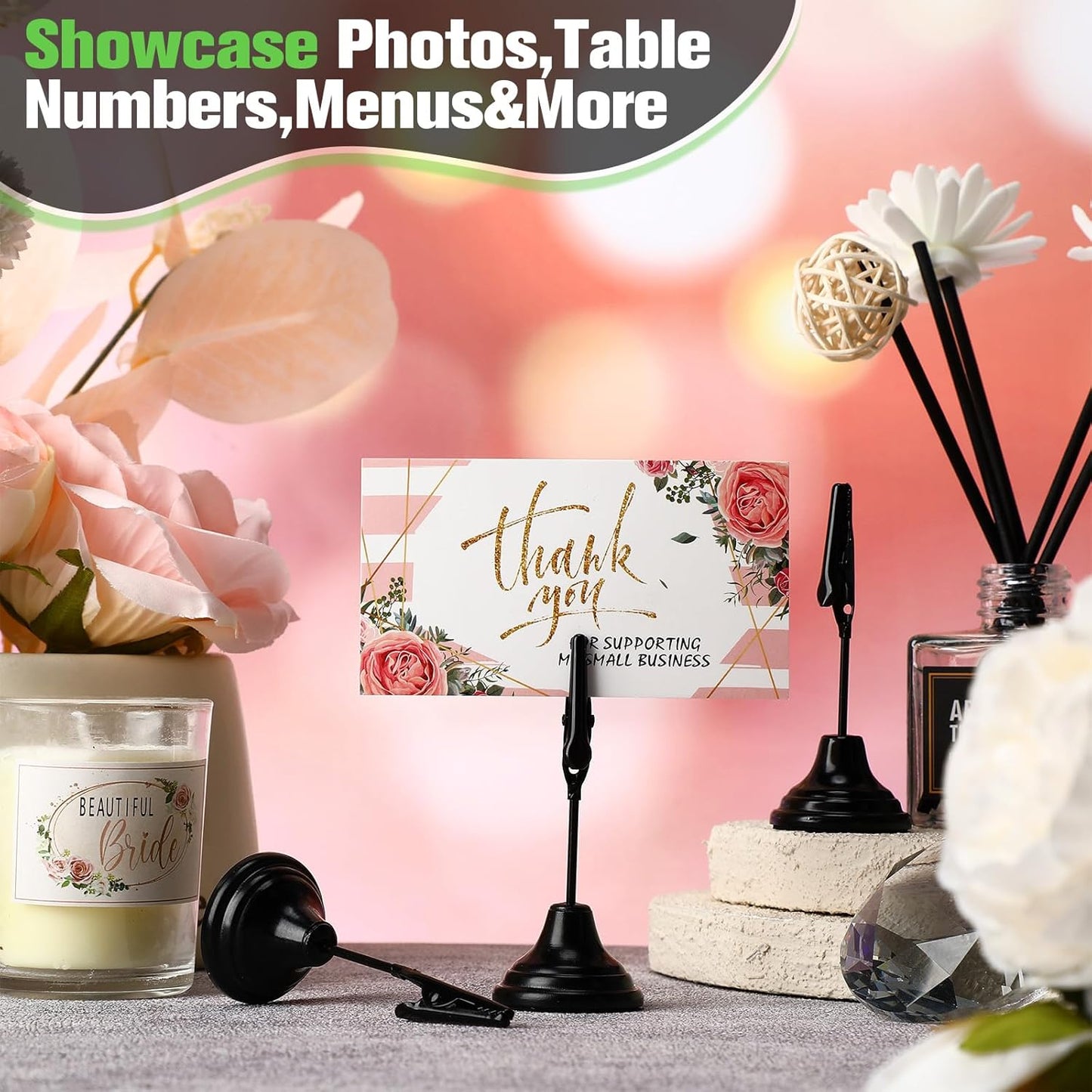 Skyygemm 12 Pcs Table Number Holders 3 Inch Place Card Holder with Alligator Clip Metal Table Card Holders Table Number Stands Table Sign Holders for Photos, Food Signs, Birthdays, Weddings (Black)