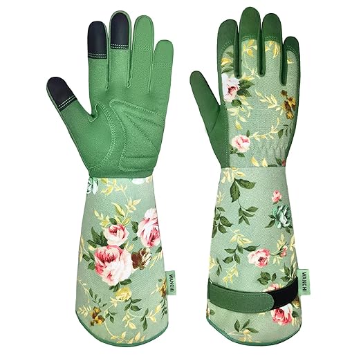 Garden Gloves, Long Sleeve Leather Gardening Gloves for Yard and Gardening Work, Gardening Gifts for Women, Cute, Comfortable, Durable, Green Print (Small)