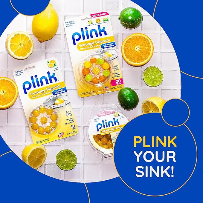 Plink Garbage Disposal Freshener & Cleaner, Washes Away Foul Odors, Lemon Scent, 10 Uses per Pack, 3-Pack