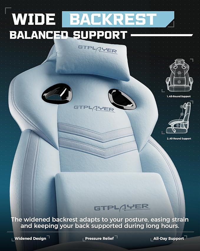 GTPLAYER Gaming Chair, Computer Chair with Footrest and Lumbar Support for Adults, 360°-Swivel Big & Tall Reclining Seat for Office or Gaming (Blue)