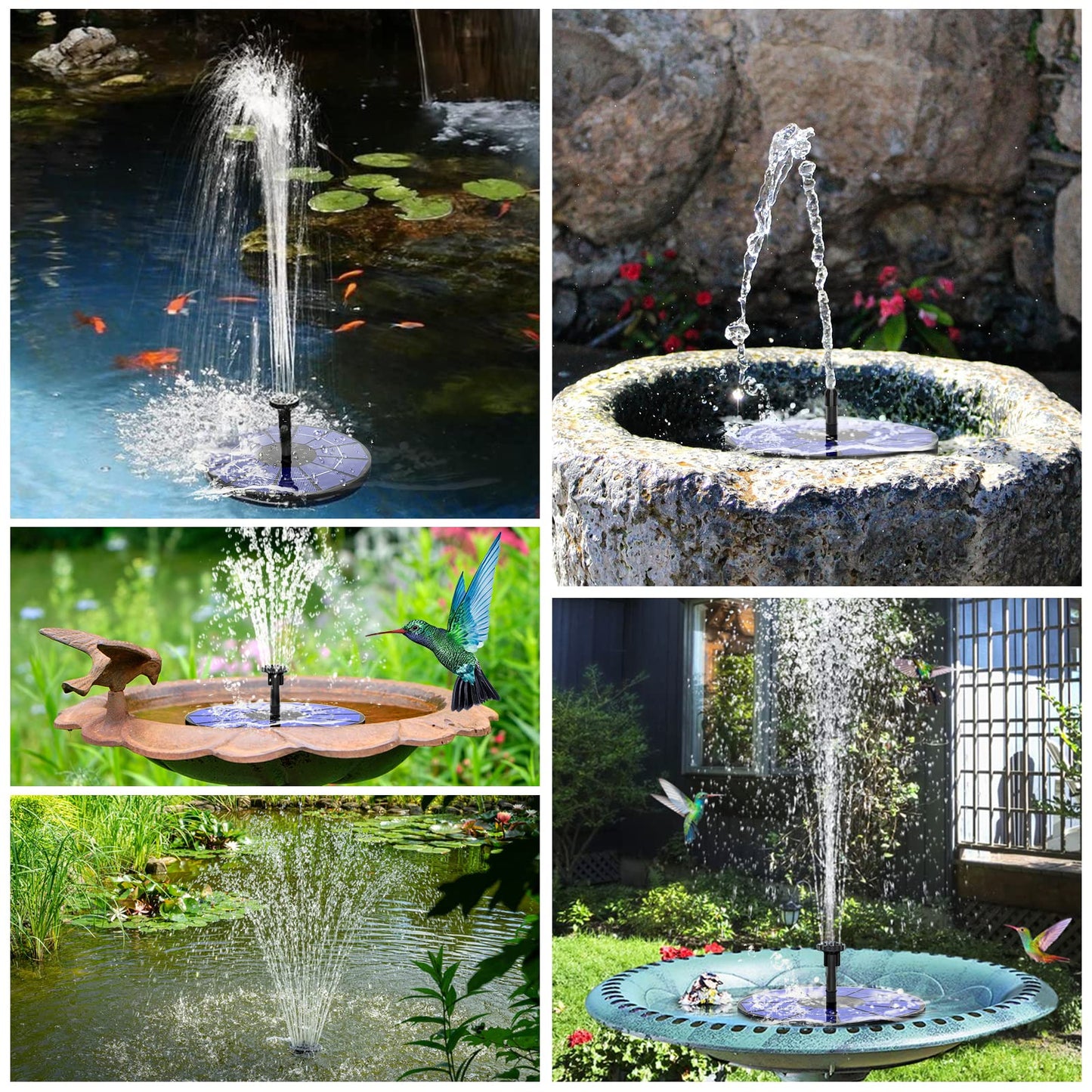 AISITIN 3.5W Solar Fountain Pump Built-in 1500mAh Battery, Bird Bath Fountain with 6 Nozzles, Solar Floating Water Pump for Bird Bath, Fish Tank, Pond, Pool, Garden and Outdoor
