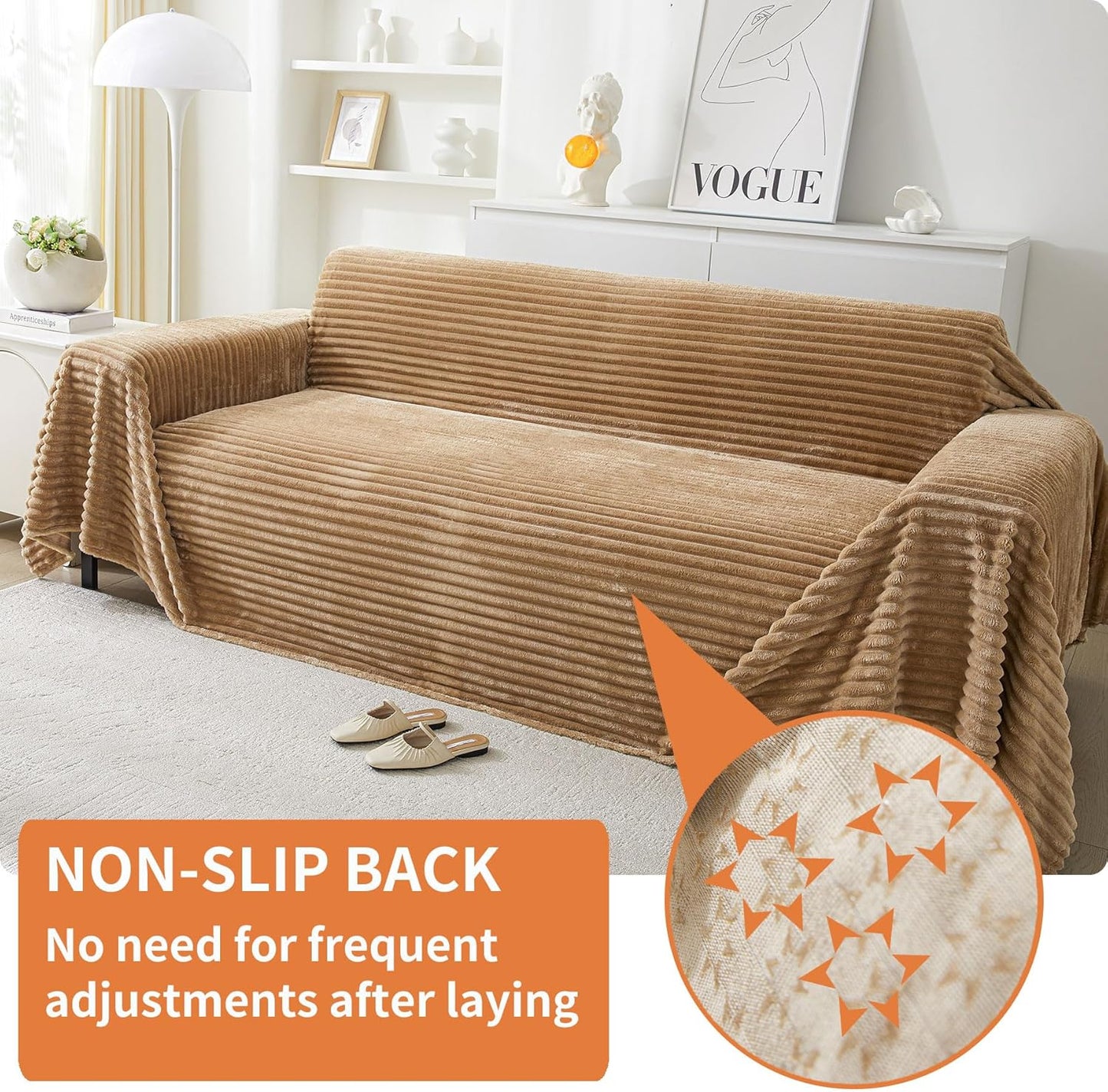 HAOMAIJIA Faux Fur Sofa Covers Couch Covers for 3 Cushion Couch Sofa Pet Friendly Soft Non Slip Couch Cover for Dogs Washable Sectional Couch Covers L Shape Furniture Protector (Khaki, 71"x150")