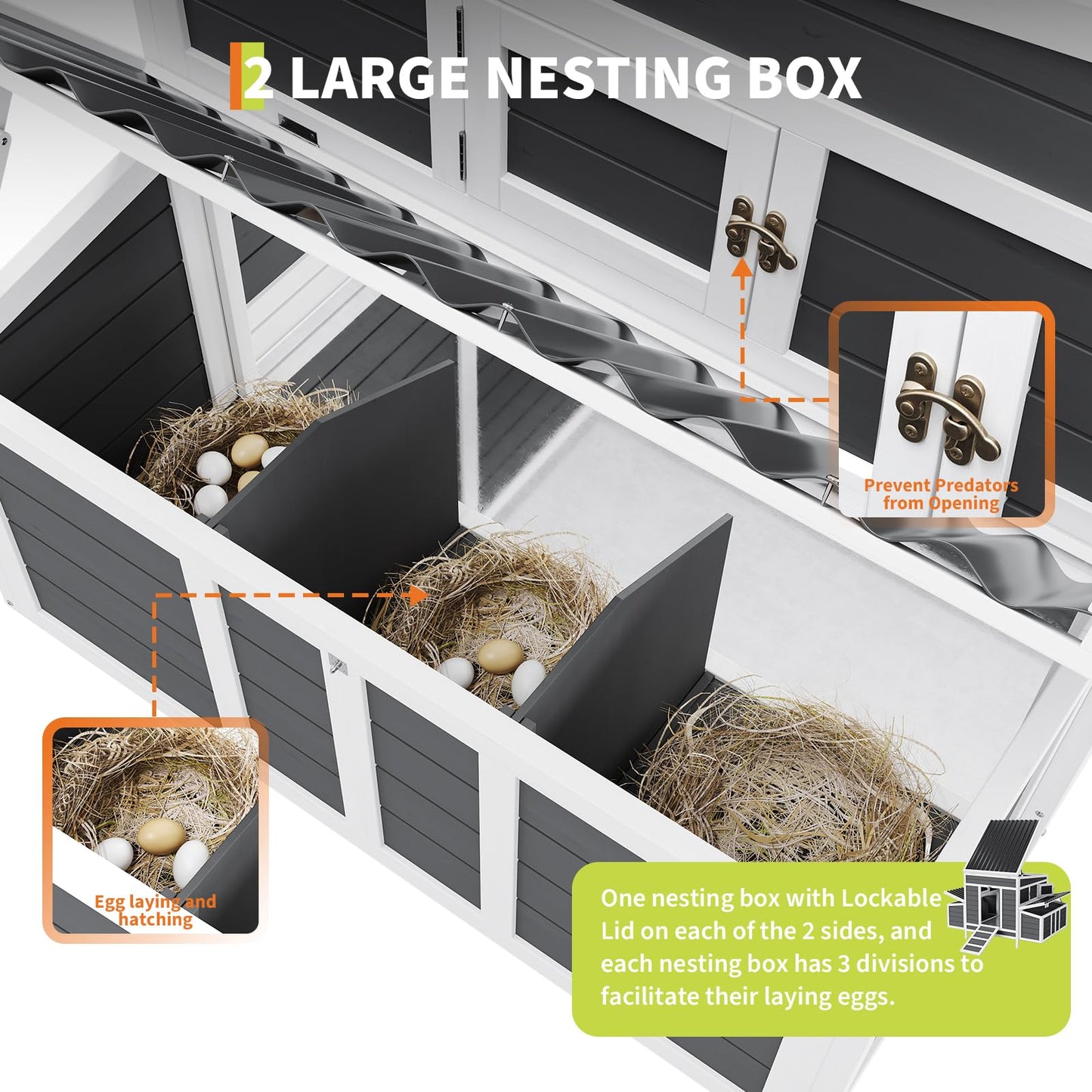 GarveeTech Small Chicken Coop Wooden, Chicken Hutch for 4-6 Chickens with 2 Nesting Boxes, Waterproof Roof, No-Slip Ramp & Pull-Out Tray, Rabbit Hutch Outdoor, Bunny Cage Indoor (54"l x 34"w x 34"h)