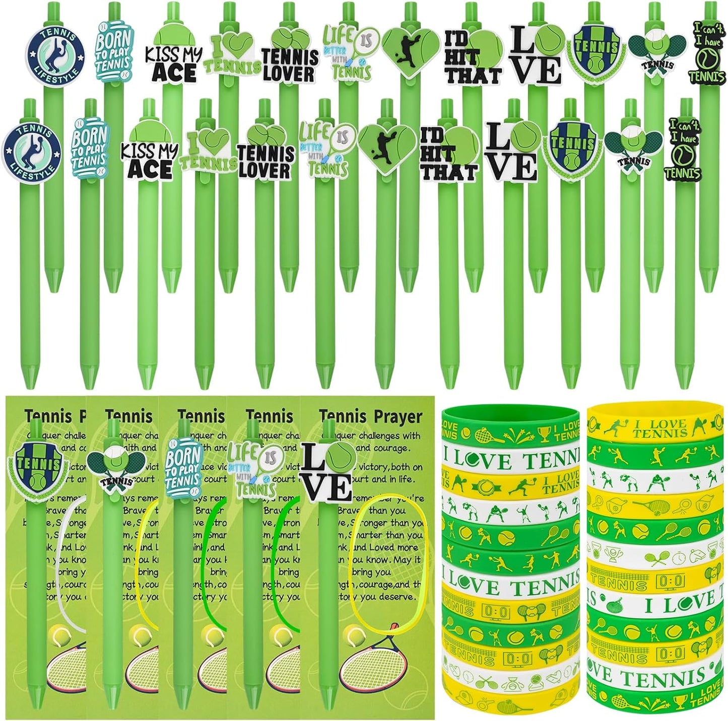LiYiQ 72 Pcs Tennis Party Favors Tennis Team Gifts Tennis Goodie Bags Stuffers Tennis Ballpoint Pens Bookmark Card and Silicone Bracelet