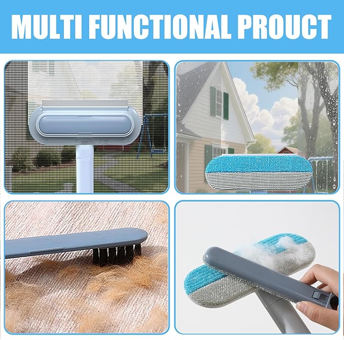 Window Screen Cleaning Brush Kit, Mesh Screen Cleaner Tool, Outdoor Window Track Cleaning Tools, Detachable Screen Door Cleaner, Wet and Dry Dual-Use