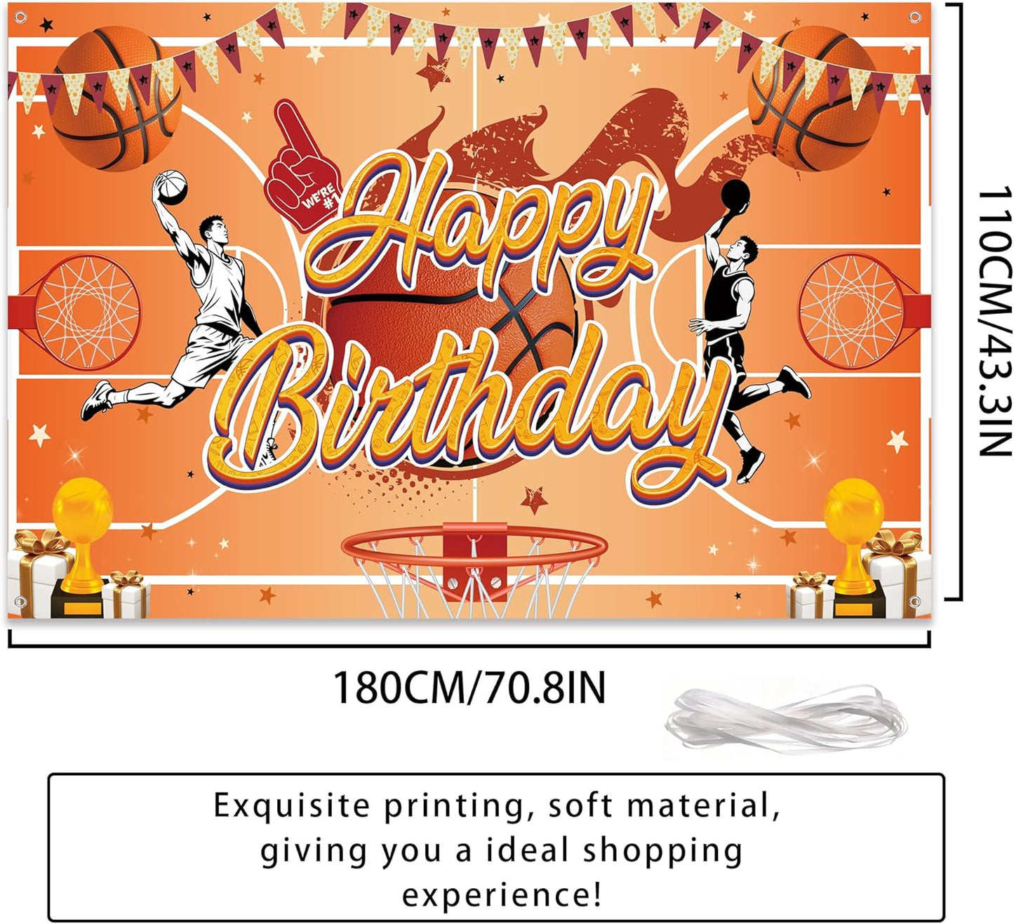 Basketball Happy Birthday Backdrop Banner - Sports Theme Party Decorations with Happy Birthday Sign, Large Vinyl Photo Background for Basketball Party Teens Adults, 7x5 FT (71x43 Inch)