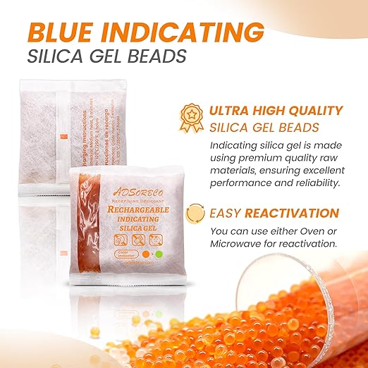 Adsorbco Rechargeable Desiccant, Indicating Silica Gel Packets, Moisture Absorbers for Storage, Gun Safe Dehumidifiers (15, 30g)