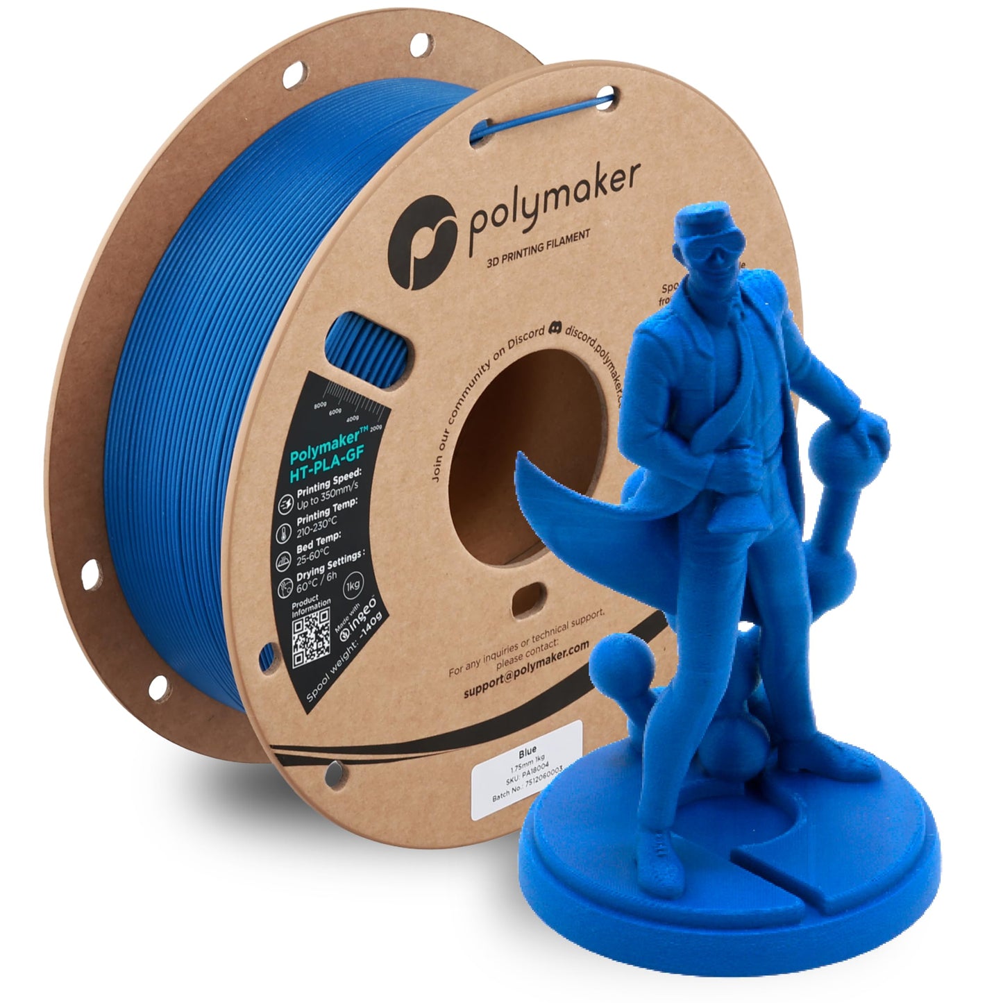 Polymaker HT-PLA-GF Filament 1.75mm Blue, High Temp PLA for 3D Printing, Heat Resistant to 150C, Easy to Print, Easy to Anneal,