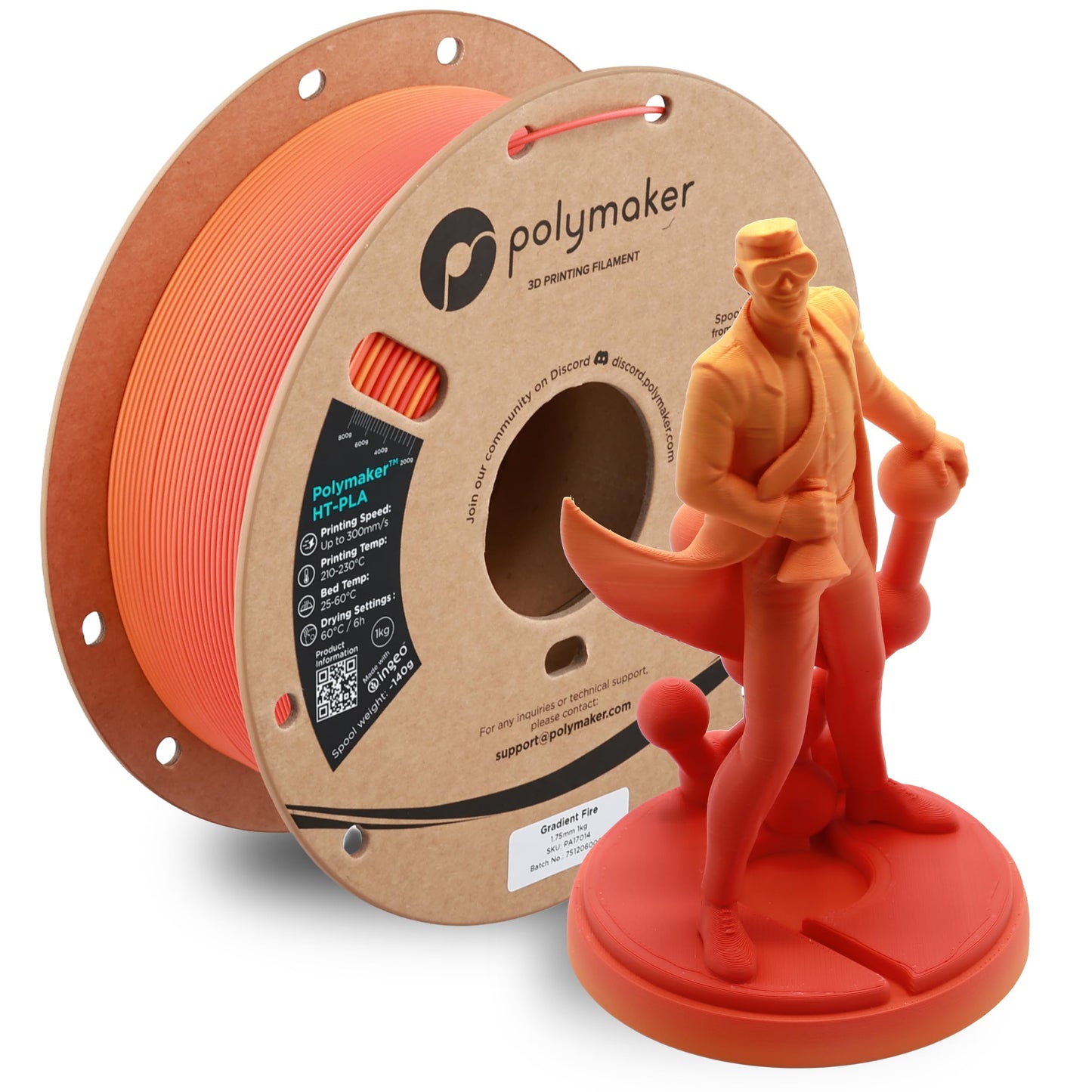 Polymaker HT-PLA Filament 1.75mm Gradient Fire, High Temp PLA for 3D Printing, Heat Stable Up to 150C, Easy to Print, Works with