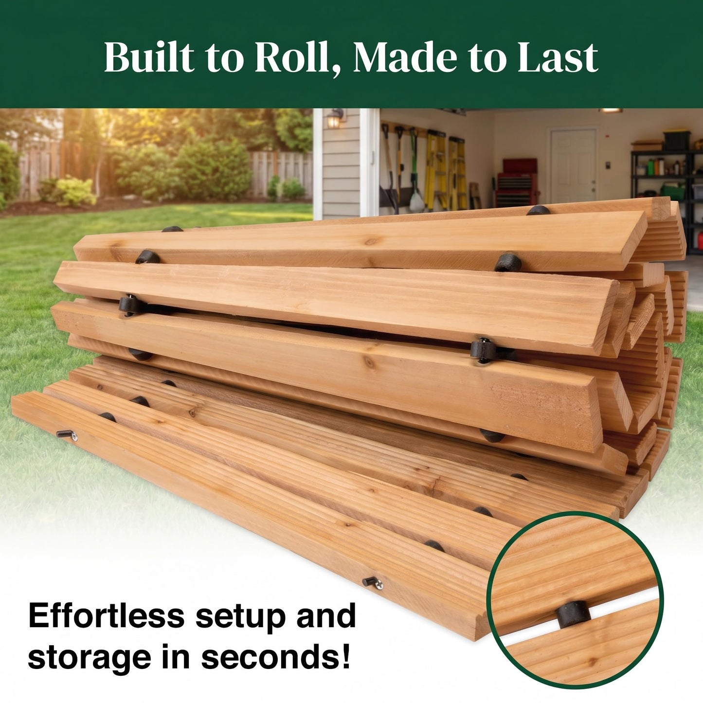 Plow & Hearth 6' Curved Outdoor Wooden Pathway | 17" Wide Rollout Outdoor Garden Walkway | Weather-Resistant Hardwood Cedar Board Walkway Landscape Edging | Decorative Lawn Patio Wedding Party