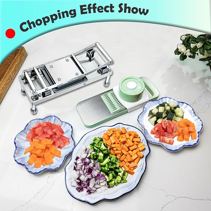Stainless Steel Vegetable Chopper with 10 Blades - Mandoline Slicer-Pro Food Chopper with Container - Veggie Salad Onion Chopper - Potato Dicer - Tomato Cutter - Cheese Grater
