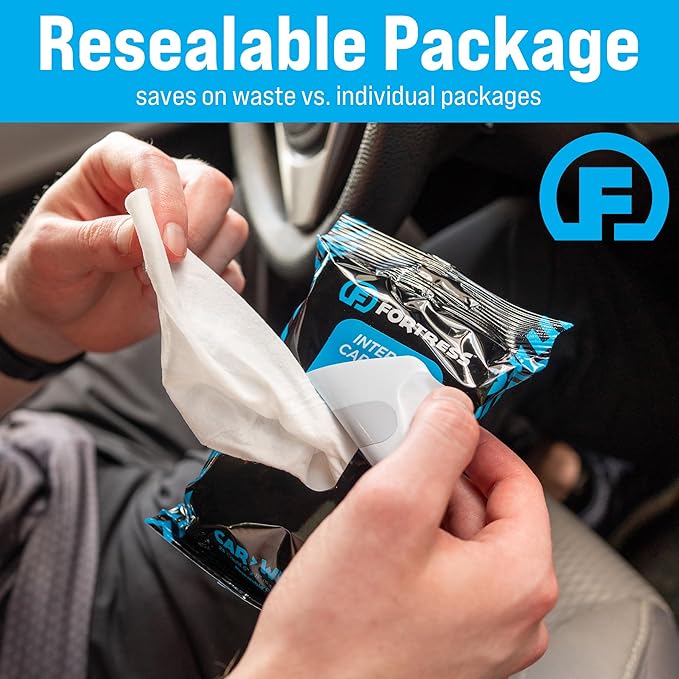 Fortress Car Interior Wipes (25 ct, Pack of 10) for Car Interior Cleaning, Dashboard, Seats, Detailing, and Steering Wheel [Travel Size] Skin-Safe Car Interior Cleaner Supplies