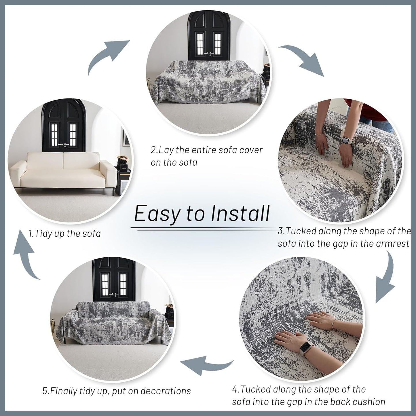 MYSKY HOME Couch Cover for Sectional Sofa Set Abstract Geometric Furniture Sofa Cover Washable for Dog Cat Pet Couch Cover 3 Seat Sofa Chenille Couch Protector Multi Use Couch Cover Blanket, 91" X150"