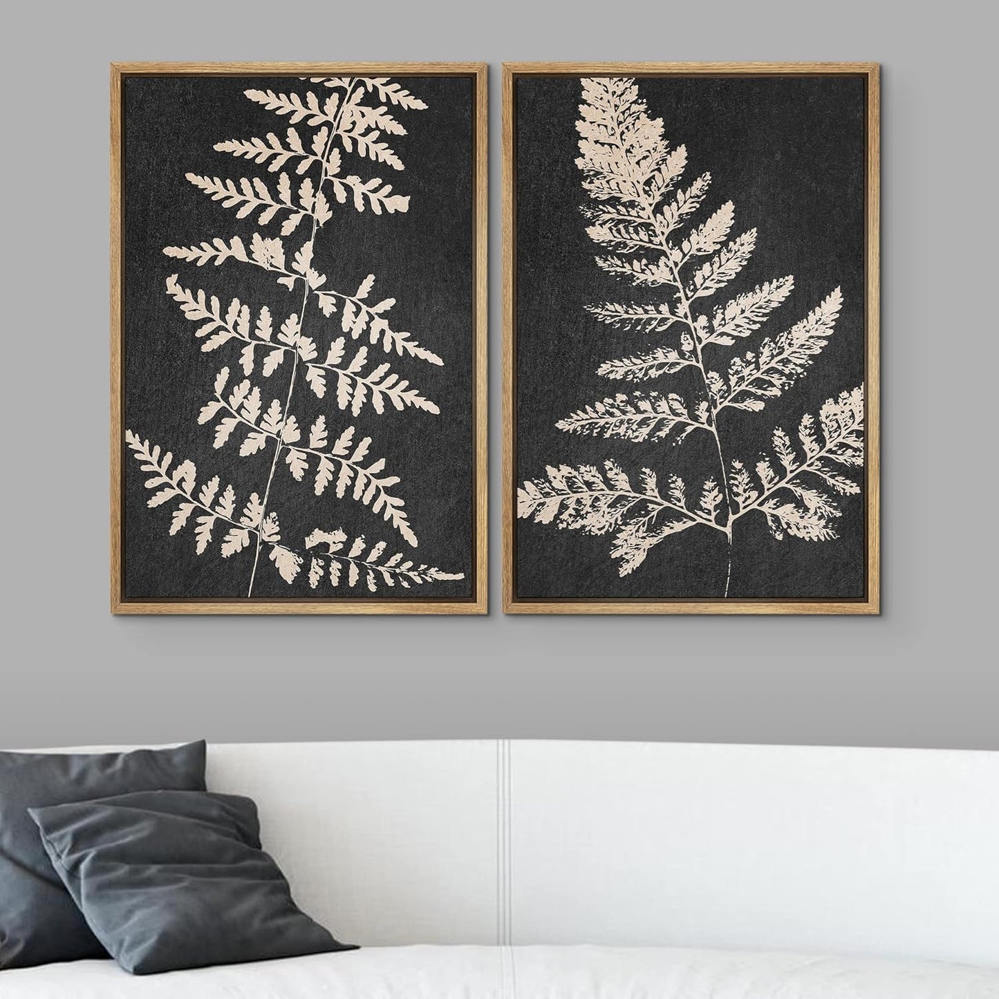 SIGNWIN Canvas Print Wall Art Set Black Tan Forest Fern Plant Leaf Silhouette Nature Wilderness Illustrations Modern Art Rustic Multicolor for Living Room, Bedroom, Office - 24"x36"x2 Natural