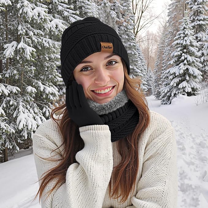 Winter Hats for Women Beanie Hat Warm Thick Knit Skull Cap Hat and Scarf Gloves Sets