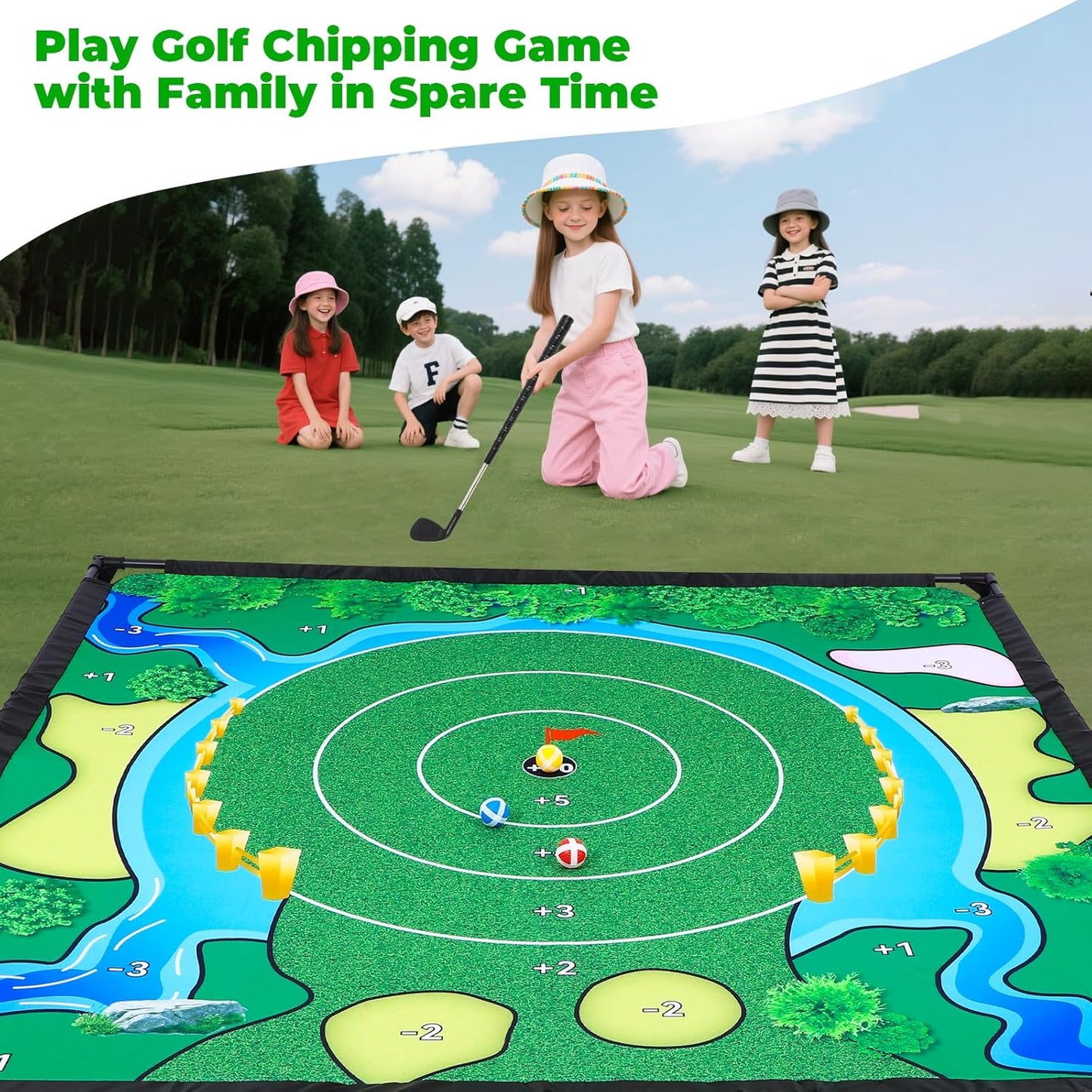 FAHKNS Golf Chipping Game Set, Golf Game for Kids & Adults, Balls x 40, The Original Portable Golf Game for Chipping Practice for Family Golfers, Outdoor and Indoor (Free Adjustable Club x1)