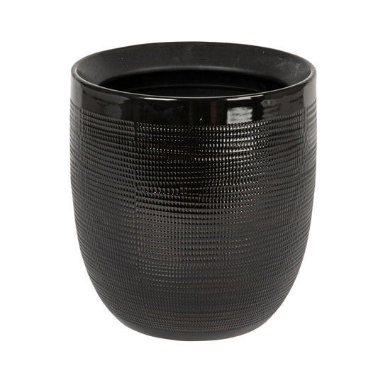 Creative Co-Op Embossed Textured Stoneware Planter, Matte Black