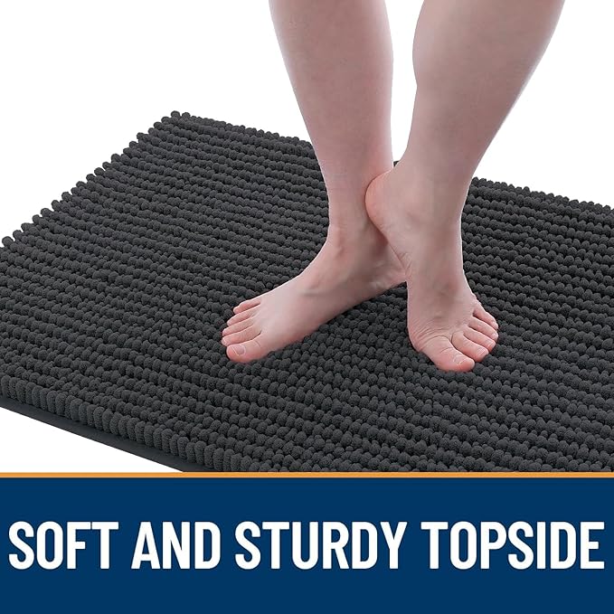 OLANLY Dog Door Mat for Muddy Paws 24x16, Ultra Absorbent Chenille Mud Doormat, Non-Slip Washable and Dirt Trapping Doormat for Indoor Entryway, Quick-Dry Indoor Pet Bed Mats for Dogs, Dark Grey