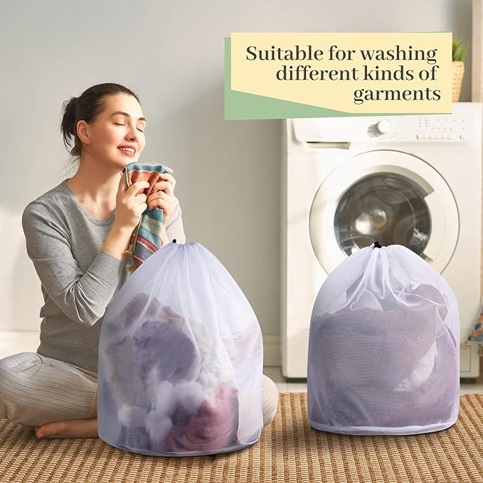 30 Pcs 24 * 32 Inches Fine Mesh Laundry Bag with Drawstring Large Heavy Duty Mesh Bag Machine Washable Sheet Drawstring Net for Delicates College Dorm
