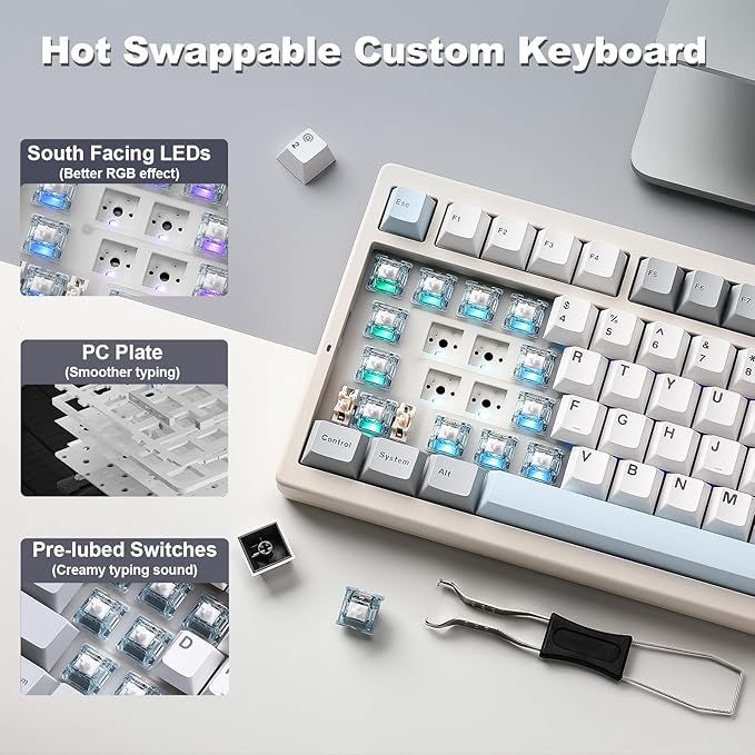 YUNZII IF99 Wireless Mechanical Gaming Keyboard with Smart LCD Display, QMK/VIA Programmable BT/2.4G/USB-C Gasket Mounted Hot Swap RGB 96% Layout for Mac/Win (White, Gateron Zero Switch)