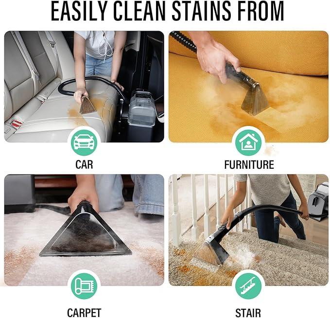 Portable Carpet Cleaner Machine with Steam and Heating Techology,18Kpa Powerful Suction with Versatile Tools for Pets, Couch,Spot Cleaner for Stairs/Furniture/Rug(Gray,3"&5"Hand Tool)