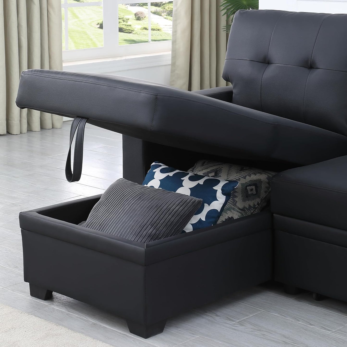 Devion Furniture Maison 4-in-1 Convertible L Shaped Couch with Pull Out Bed and Storage, Sectional Sleeper Sofa with Reversible Chaise for Living Room, Apartment, Bedroom, Office