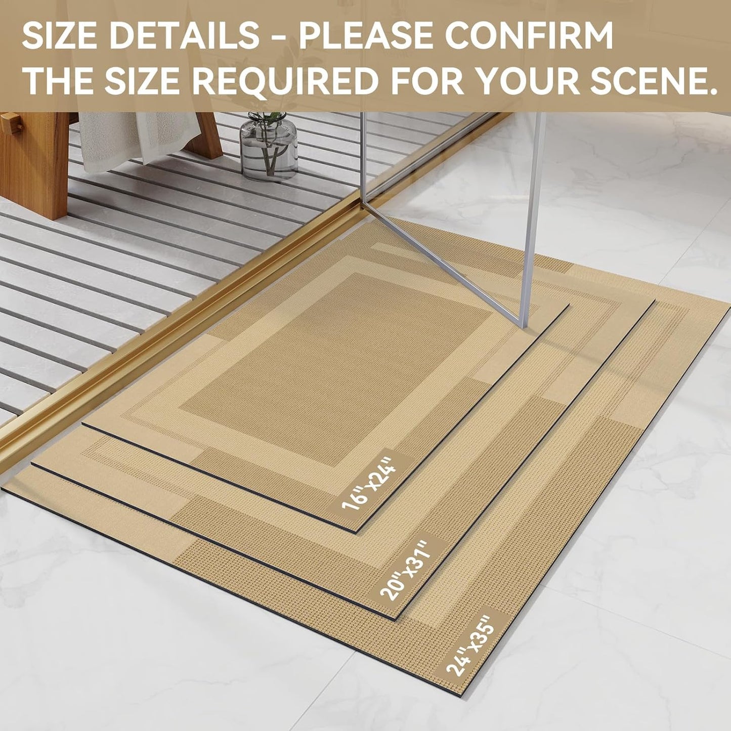 Non Slip Bath Mat, Rubber Backing Ultra Thin Bathroom Rugs Fit Under Door Quick Dry Super Absorbent Washable Bath Rug Shower Mat for Bathroom Floor Bathtub Shower Sink, Easy Care Brown 20"x 32"