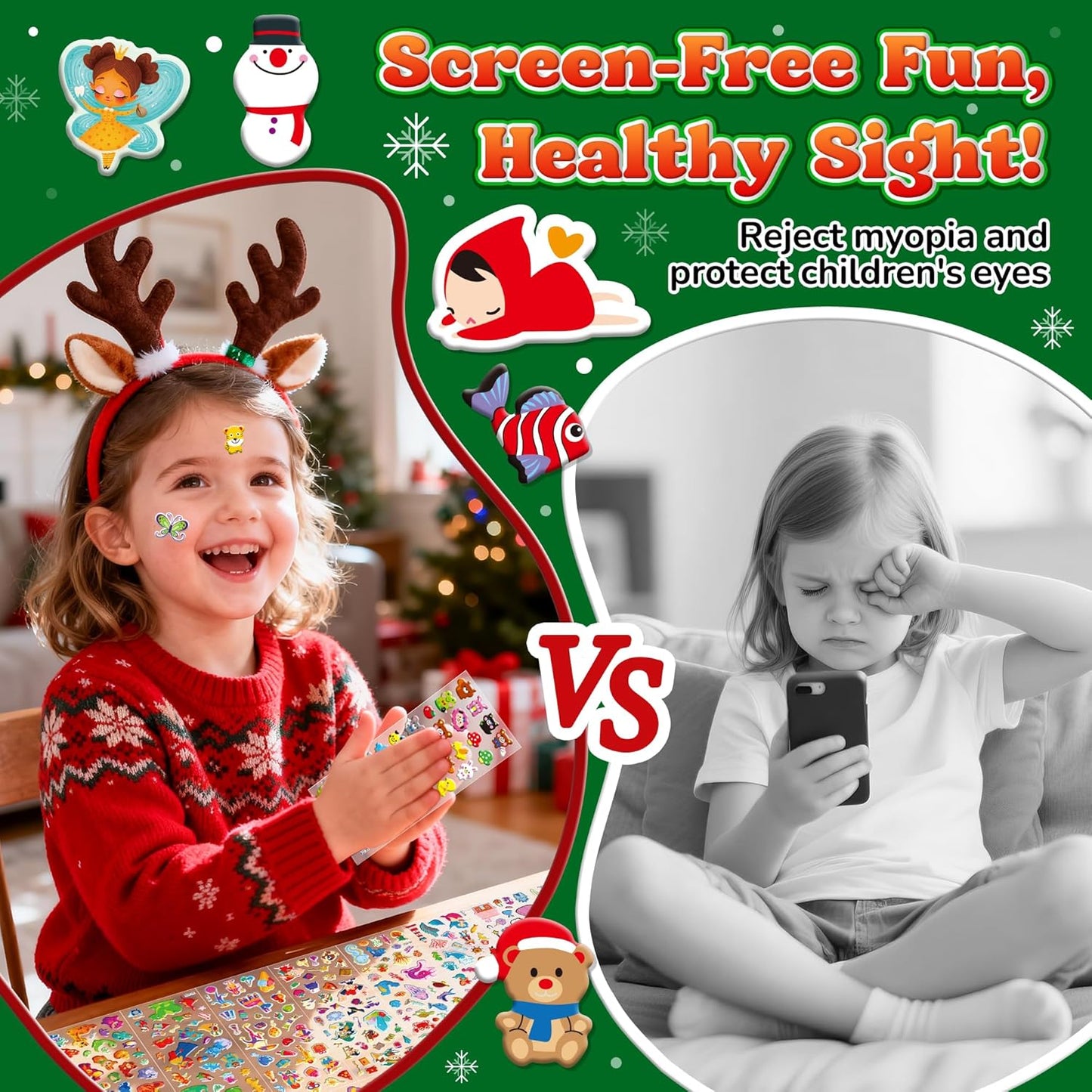 Puffy Stickers for Kids Toddlers,Christmas 3D Sticker Variety Pack, 4000+ Unique Cute Christmas Sticker,80 Different Sheets Kid-Stickers Bulk, Mini Party Favor for Girls Boy Gifts,Teachers Reward Gift