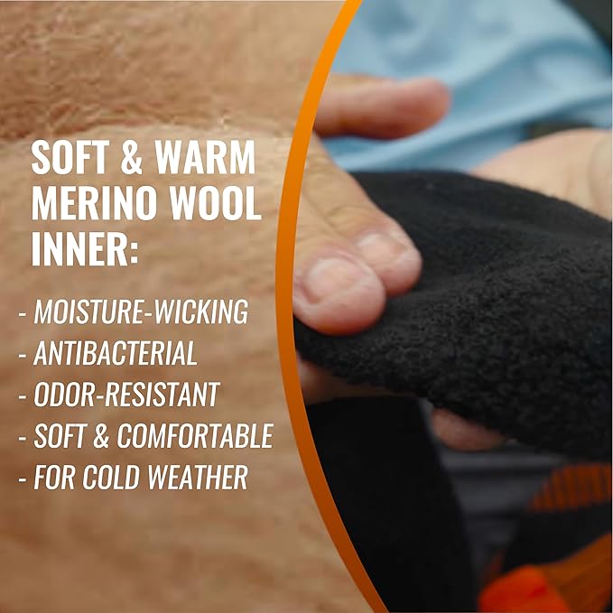Waterproof Merino Wool Touchscreen Gloves,3-Layer Thermal Winter Gloves,Windproof for Skiing,Work,for 32-50°F