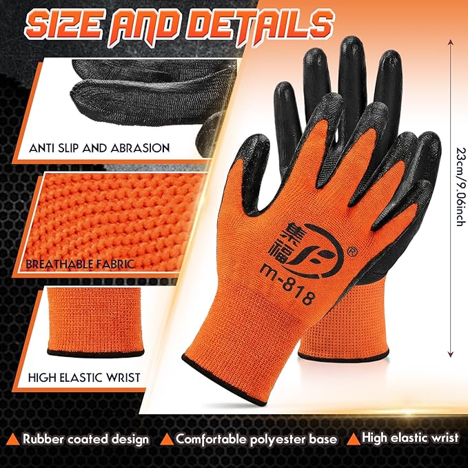 Gardening Gloves for Men Women Breathable Rubber Coated Working Gloves for Gardening, 9.1 Inch