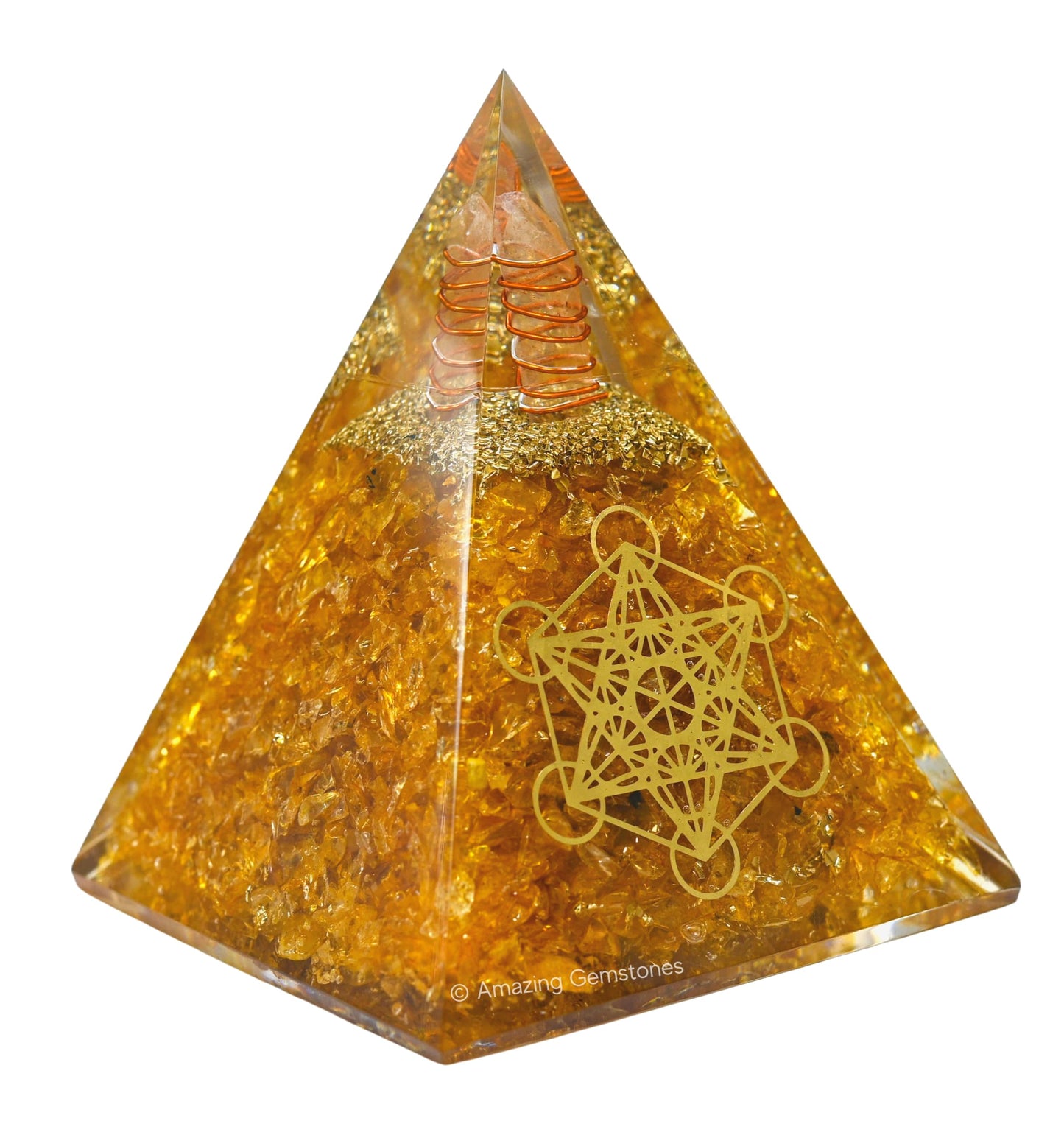 Amazing Gemstone Organite Orgone Pyramid Extra Large 105 MM - Orgone Energy Pyramid with Citrine Crystals and Healing Stone - Orgonite Pyramids Crystals and Positive Energy