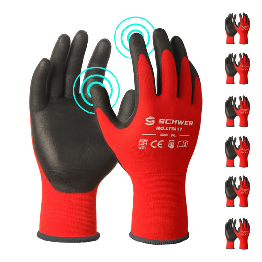 Schwer Ultra-Comfort Safety Work Gloves MicroFoam Nitrile Coated, Seamless Knit Nylon Glove for Men and Women, 6/12 Pairs, Abrasion Resistant, Non Slip, Breathable, LT5617, L