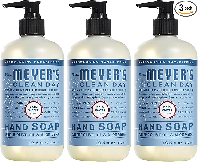 MRS. MEYER'S CLEAN DAY Hand Soap, Made with Essential Oils, Rain Water, 12.5 fl. oz - Pack of 3