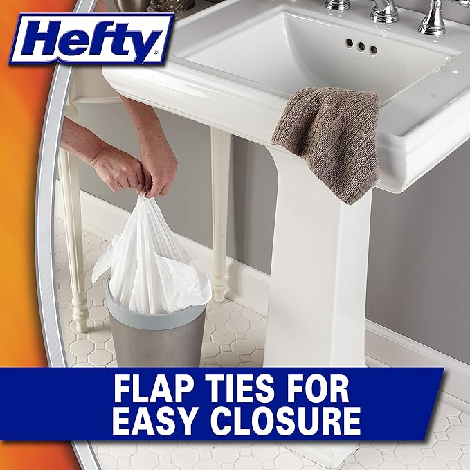 Hefty Flap Tie Small Trash Bags - Clean Burst, 26 Count, Pack of 12